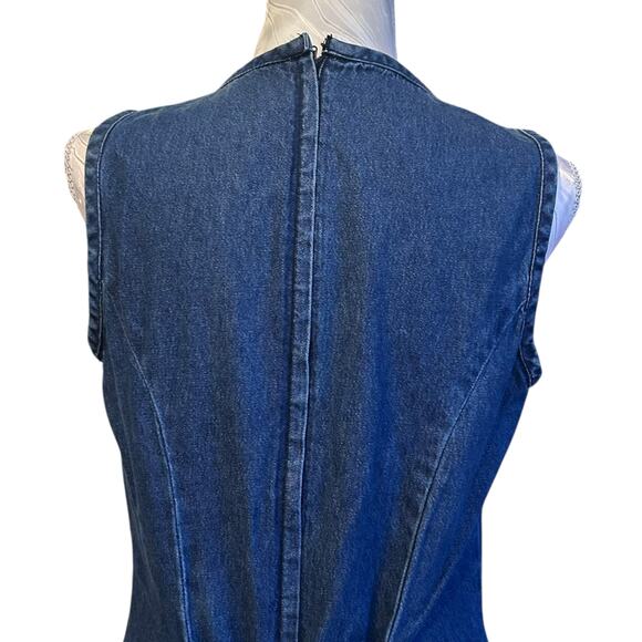 Vintage 90s Denim Maxi Dress Lace Neckline A-Line Tie Back Styleworks Sz 10 - Picture 7 of 16